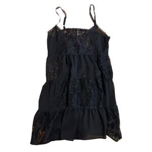 Forever 21 Sleeveless Mini Slip Dress Womens Small Black Spaghetti Strap Lace